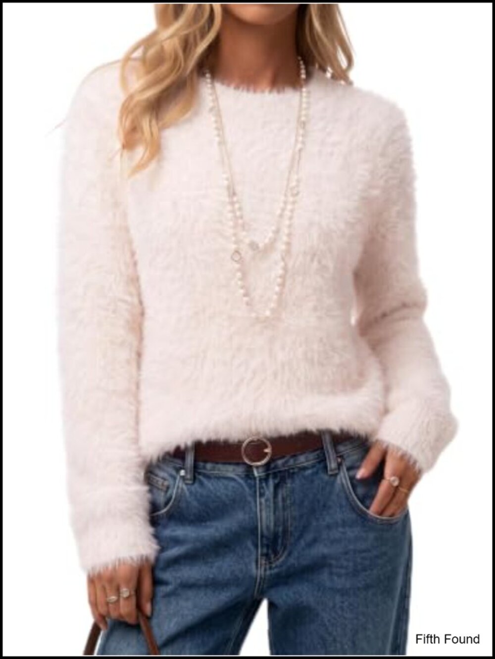 Wool Blend Faux Fur Crew Neck Pullover Sweater Relaxed Fit Fall Winter